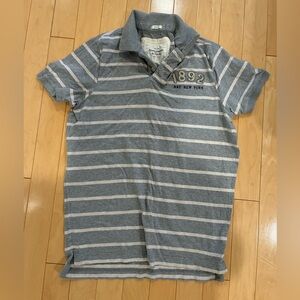 Vintage Abercrombie & Fitch Men’s Gray and White Striped Polo Shirt